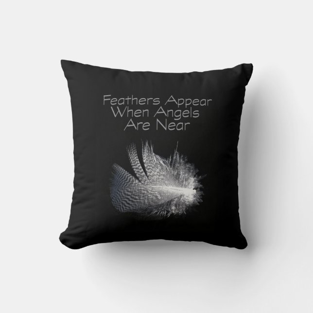 Black and White Striped Feather Floating on a Pond Throw Pillow (Front)