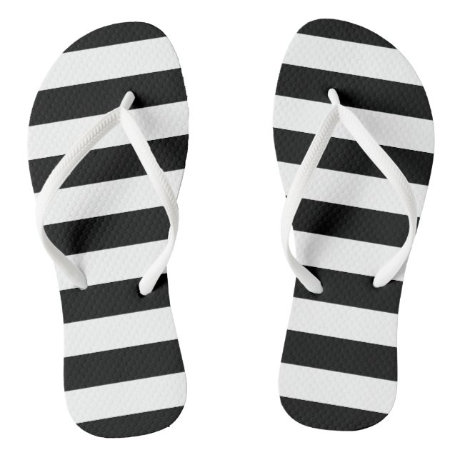Black and White Striped Flip Flops (Footbed)