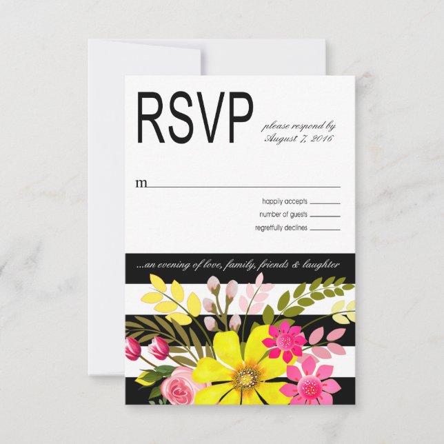 Black and White Striped Flowers RSVP yellow (Front)