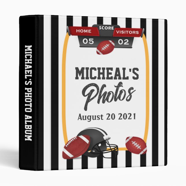  Black And White Striped Football Photo Album 3 Ring Binder (Front/Spine)