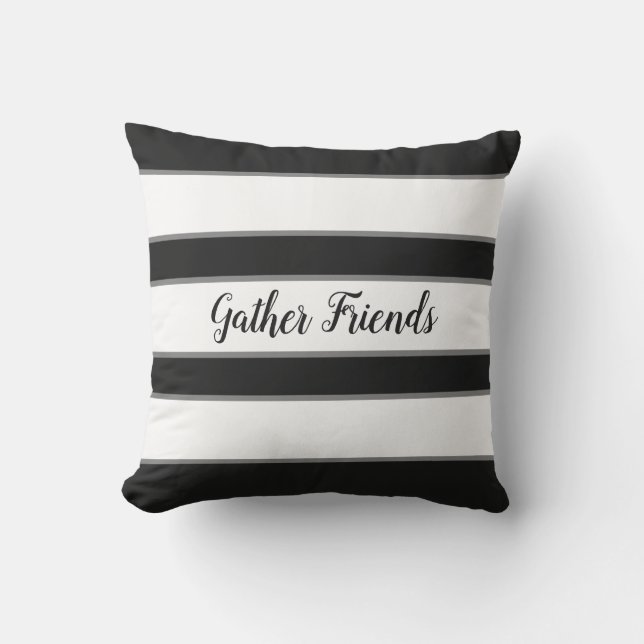 Black and White Striped Gather Friends Patio Outdoor Pillow (Front)