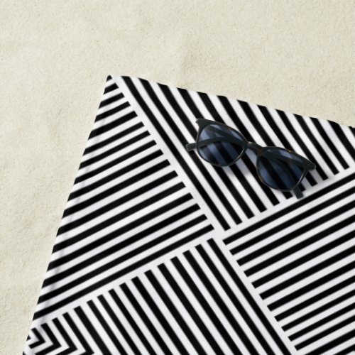Black and White Striped Geometric Pattern Beach Towel