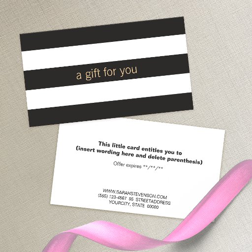 Customizable Black and White Striped Gift Card Business Card Templates