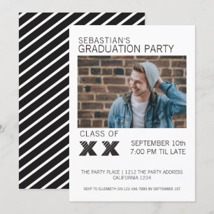 Black and White Striped Graduation Party Invitation