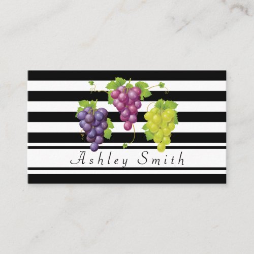 Black and White Striped Grape Fruit Business Card