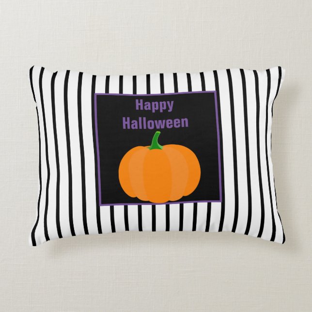 Black and White Striped Halloween Seasonal  Accent Pillow (Front)