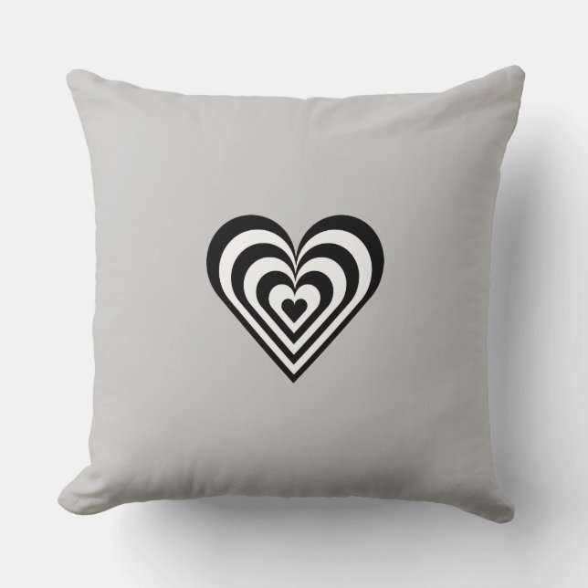 Black and white striped heart on light grey throw pillow (Front)