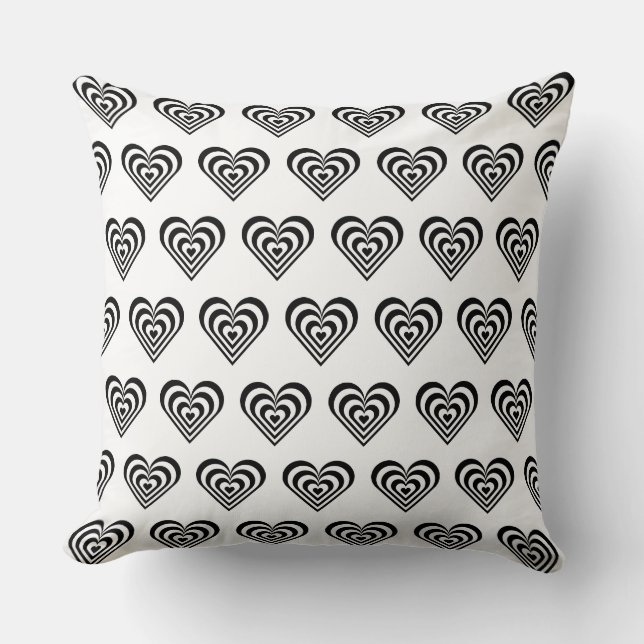 Black and white striped heart on white throw pillow (Front)