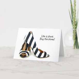 black and white striped high heels birthday card