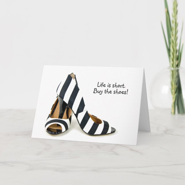black and white striped high heels birthday card (Front)