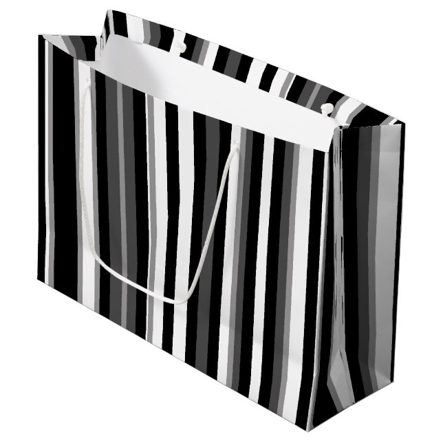 Black And White Striped  Large Gift Bag (Front Angled)