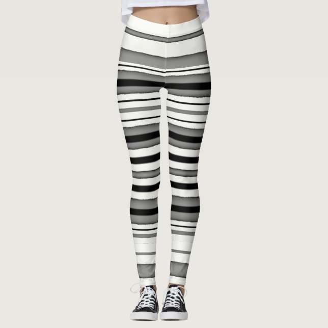 Black And White Striped Leggings (Front)
