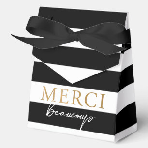 Black and White Striped Merci Beaucoup  Favor Boxes
