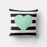 Black And White Striped Mint Heart Throw Pillow at Zazzle