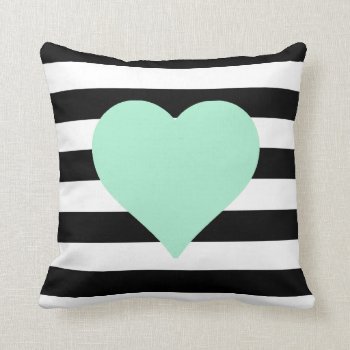 Black And White Striped Mint Heart Throw Pillow by BellaMommyDesigns at Zazzle