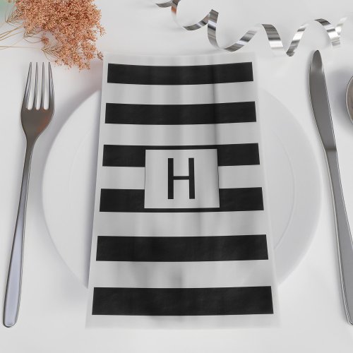 Black and White Striped Modern Monogrammed Paper Guest Towels