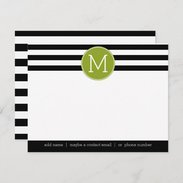 Black and White Striped Monogram Thank You Note Invitation (Front/Back)