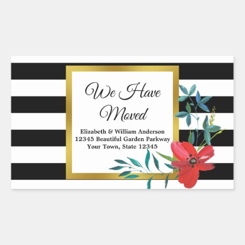 Black and White Striped Moving Announcement Rectangular Sticker