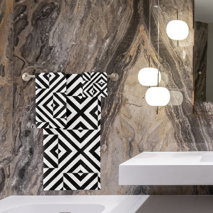 Black and White Striped Op Art Geometric Pattern Bath Towel Set