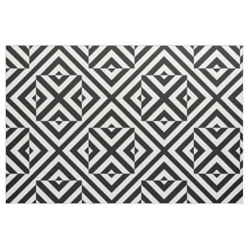 Black and White Striped Op Art Geometric Pattern Fabric
