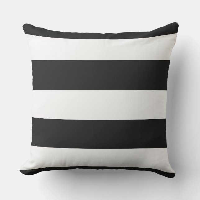 Black And White Striped Outdoor Pillow (Front)