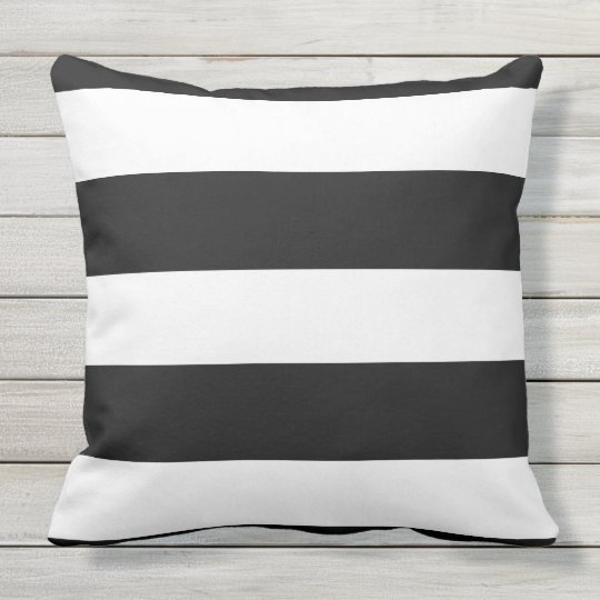 Black And White Striped Outdoor Pillow