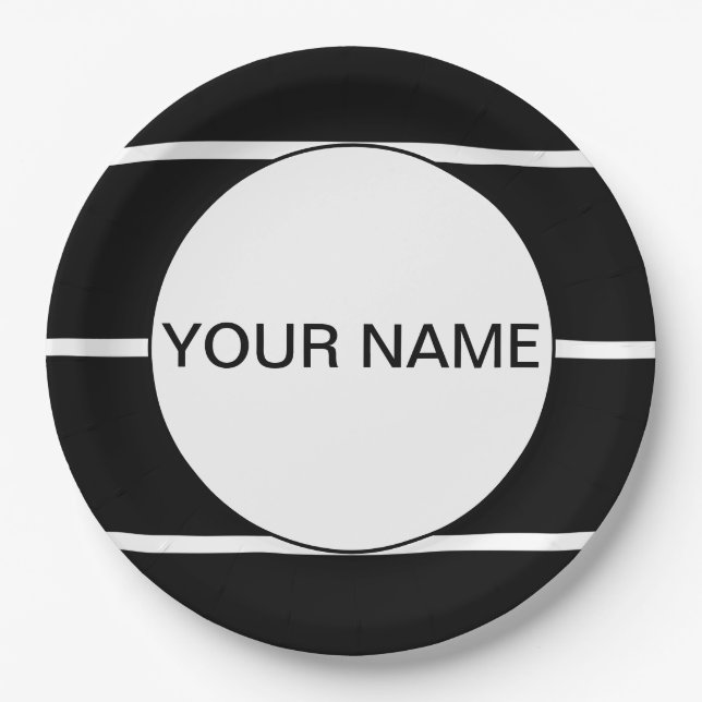 Black And White Striped Paper Plates (Front)