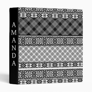 Black and white striped patchwork with lace 3 ring binder
