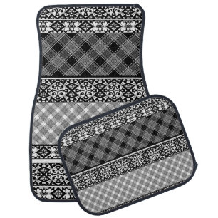 Black and white striped patchwork with lace car floor mat