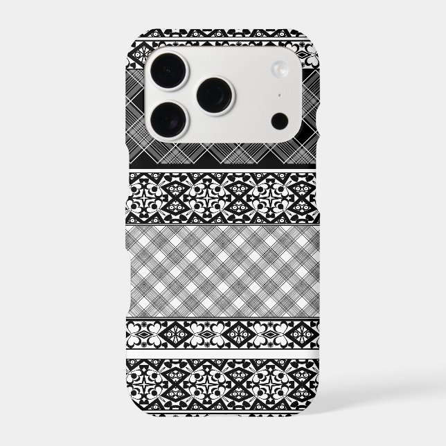 Black and white striped patchwork with lace iphone case (Back)