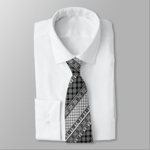 Black and white striped patchwork with lace neck tie