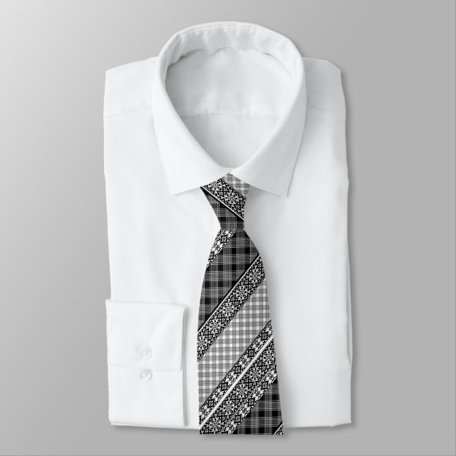 Black and white striped patchwork with lace neck tie (Tied)
