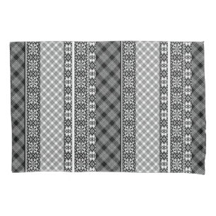 Black and white striped patchwork with lace pillow case