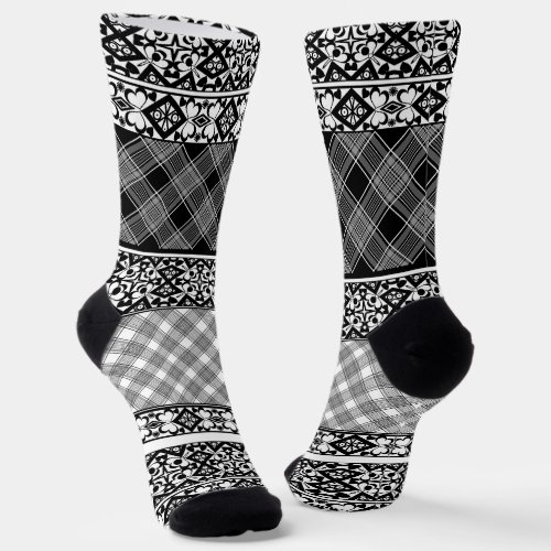 Black and white striped patchwork with lace socks