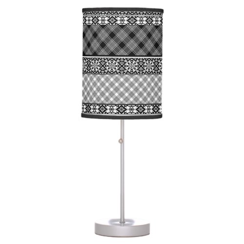 Black and white striped patchwork with lace table lamp