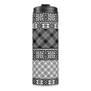 Black and white striped patchwork with lace thermal tumbler