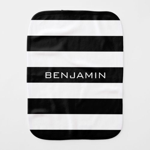 Black and White Striped Pattern Custom Name Baby Burp Cloth