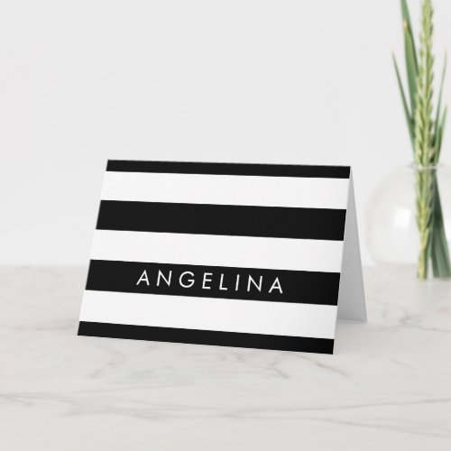 Black and White Striped Pattern Custom Name Card