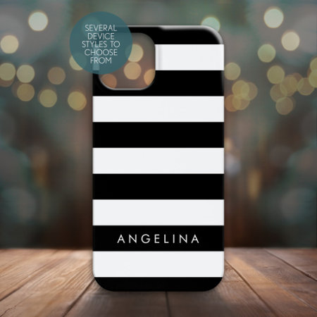 Black And White Striped Pattern Custom Name Iphone 13 Mini Case