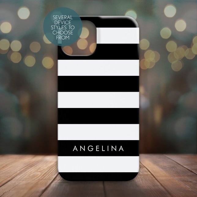 Black and White Striped Pattern Custom Name Case-Mate iPhone Case (Personalized Phone Case - Many Device Styles to Choose From)