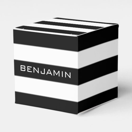 Black and White Striped Pattern Custom Name Favor Boxes