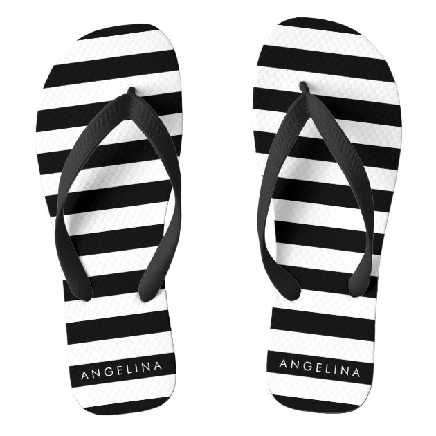 black and white striped flip flops