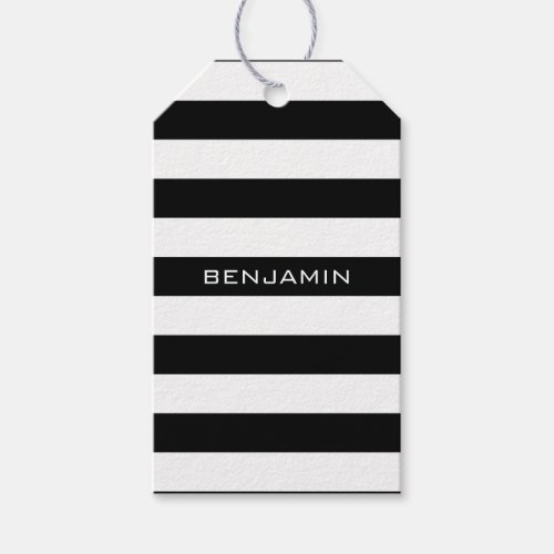 Black and White Striped Pattern Custom Name Gift Tags