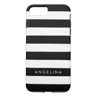 Black and White Striped Pattern Custom Name iPhone 7 Plus Case