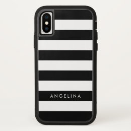 Black and White Striped Pattern Custom Name iPhone X Case