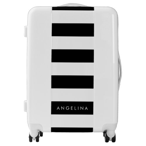 Black and White Striped Pattern Custom Name Luggage