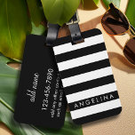 Black and White Striped Pattern Custom Name Luggage Tag<br><div class="desc">Rugby Stripes - A preppy pattern with bold stripes and a monogram of your first or last name. If your art still needs to be adjusted,  click on the Customize This button. This will take you to a design area where you can move things around and even change fonts!</div>