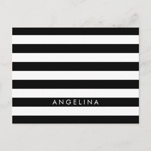 Black and White Striped Pattern Custom Name Postcard