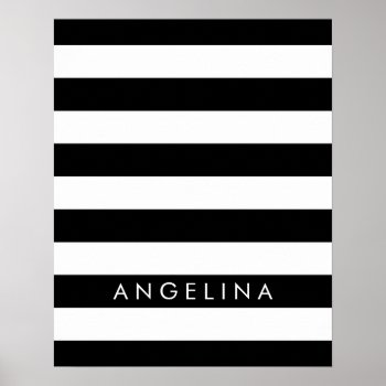 Black And White Striped Pattern Custom Name Poster by icases at Zazzle