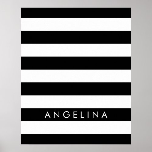 Black and White Striped Pattern Custom Name Poster